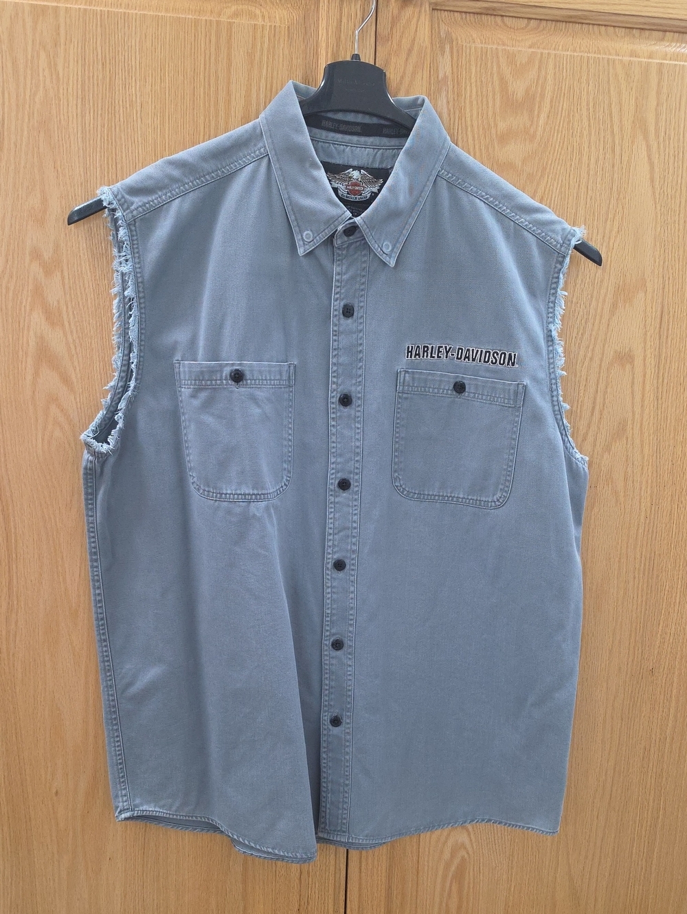 Harley-Davidson Men’s Sleeveless Button-Down Shirt in Slate Gray